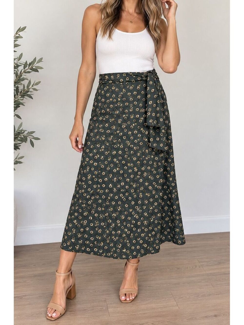 LOFT Floral Wrap Midi Skirt Women's 4 Dark Floral Tie Waist Cottagecore